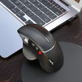 T32 black and silver wireless vertical ergonomic mouse with aluminium side roller on a desk.
