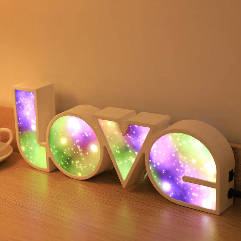 LED LOVE Light decorative lamp with colourful rainbow style lampshade