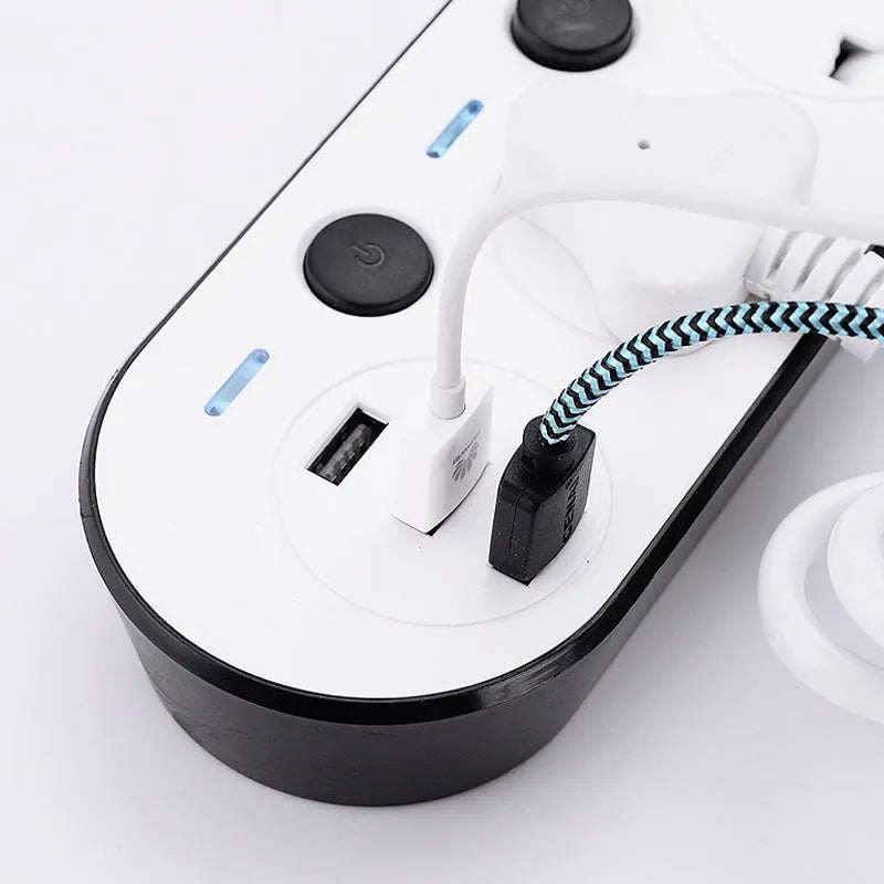 Multi-format international power strip with USB ports and switch in colour 2035u