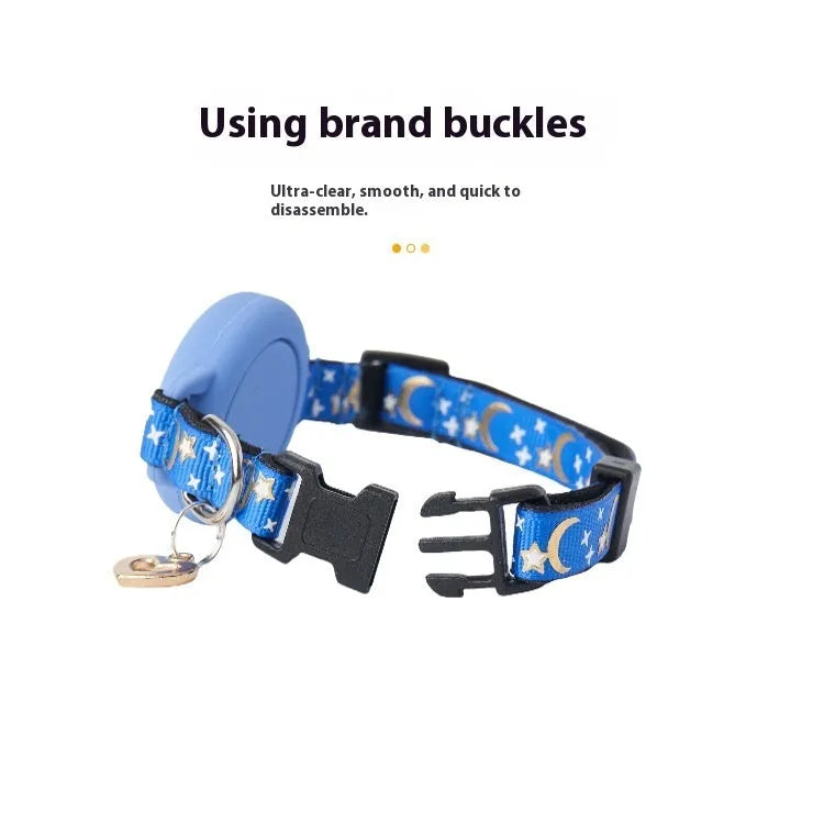 AirTag cat collar case in plastic showing adjustable sizing and four colour options