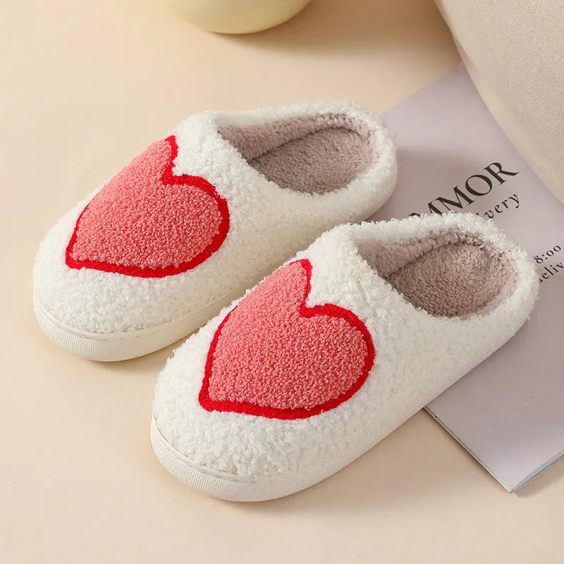 Plush cartoon love style slippers with round toe design and PVC sole