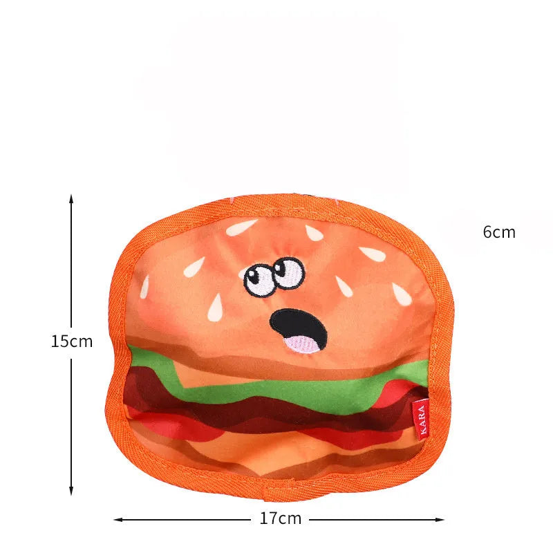 Hamburger-shaped crinkle and squeaky dog toys without stuffing for safe interactive play