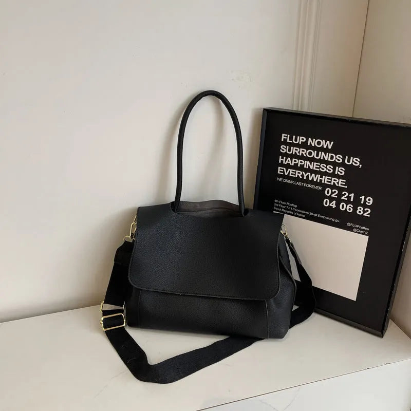 Horizontal square PU leather tote bag with double shoulder straps in five colour options