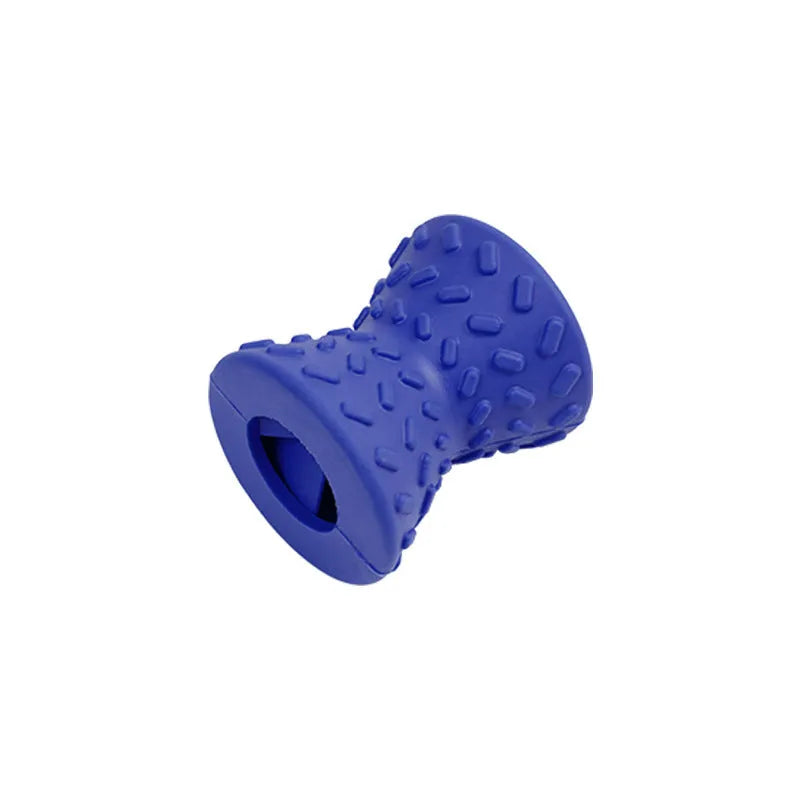Natural rubber interactive treat dispensing dog chew toy in blue, green or purple