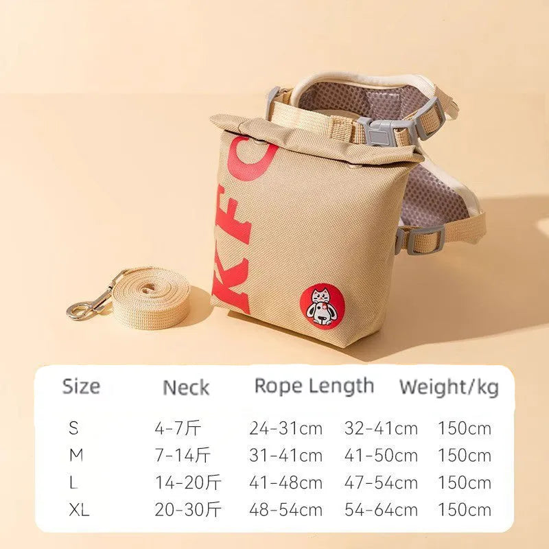Cartoon hamburger design adjustable vest harness and lead set for pets with escape-proof construction
