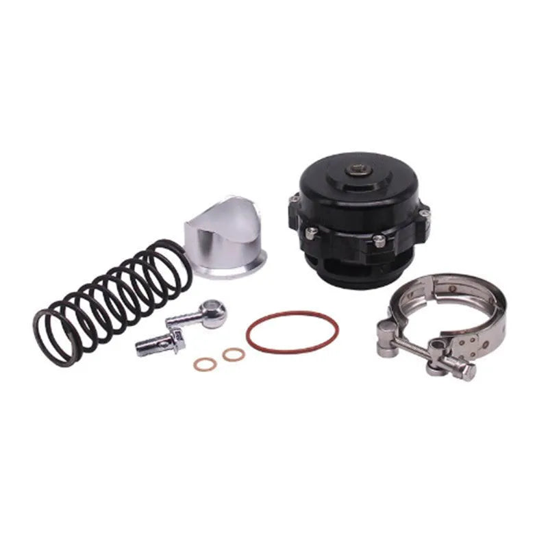 Aluminium alloy automotive blowdown valve in 50mm size, shown in available colours.