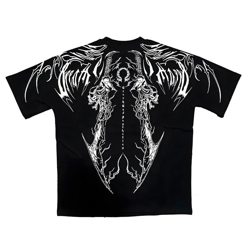 Dark style plus size cotton t-shirt with loose fit and short sleeves on mannequin