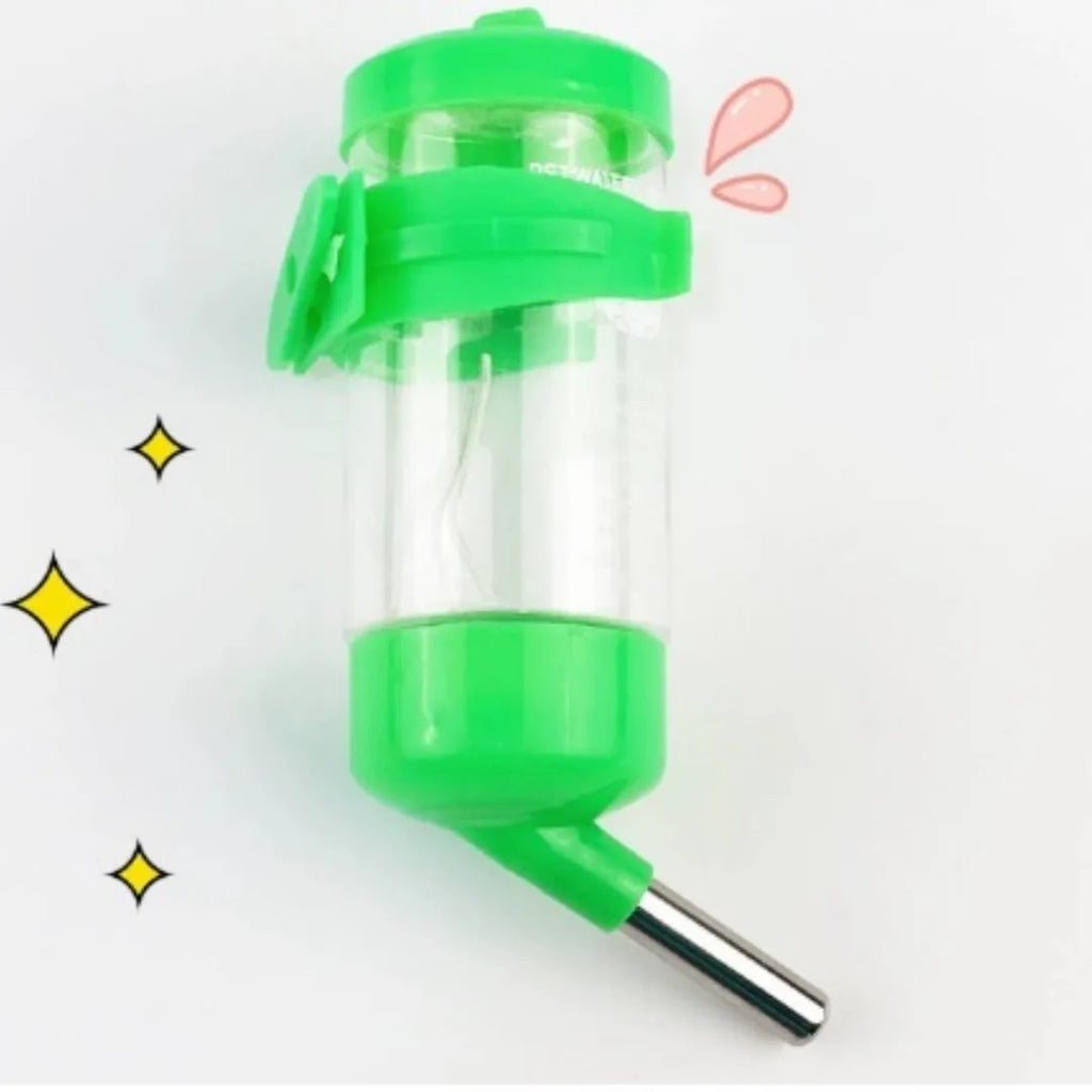 Green ball kettle pet water feeder with glass tube on a white background.