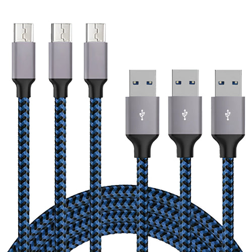 Braided fast charging data cable with Micro USB connector for Android phones in various colours and lengths.