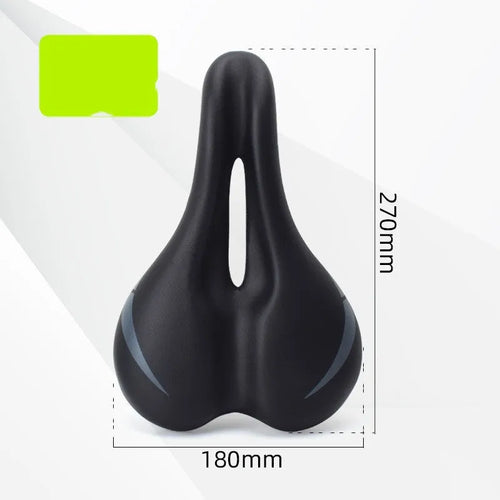 Black PU leather bicycle seat cushion with a hollow centre design on a bike saddle.
