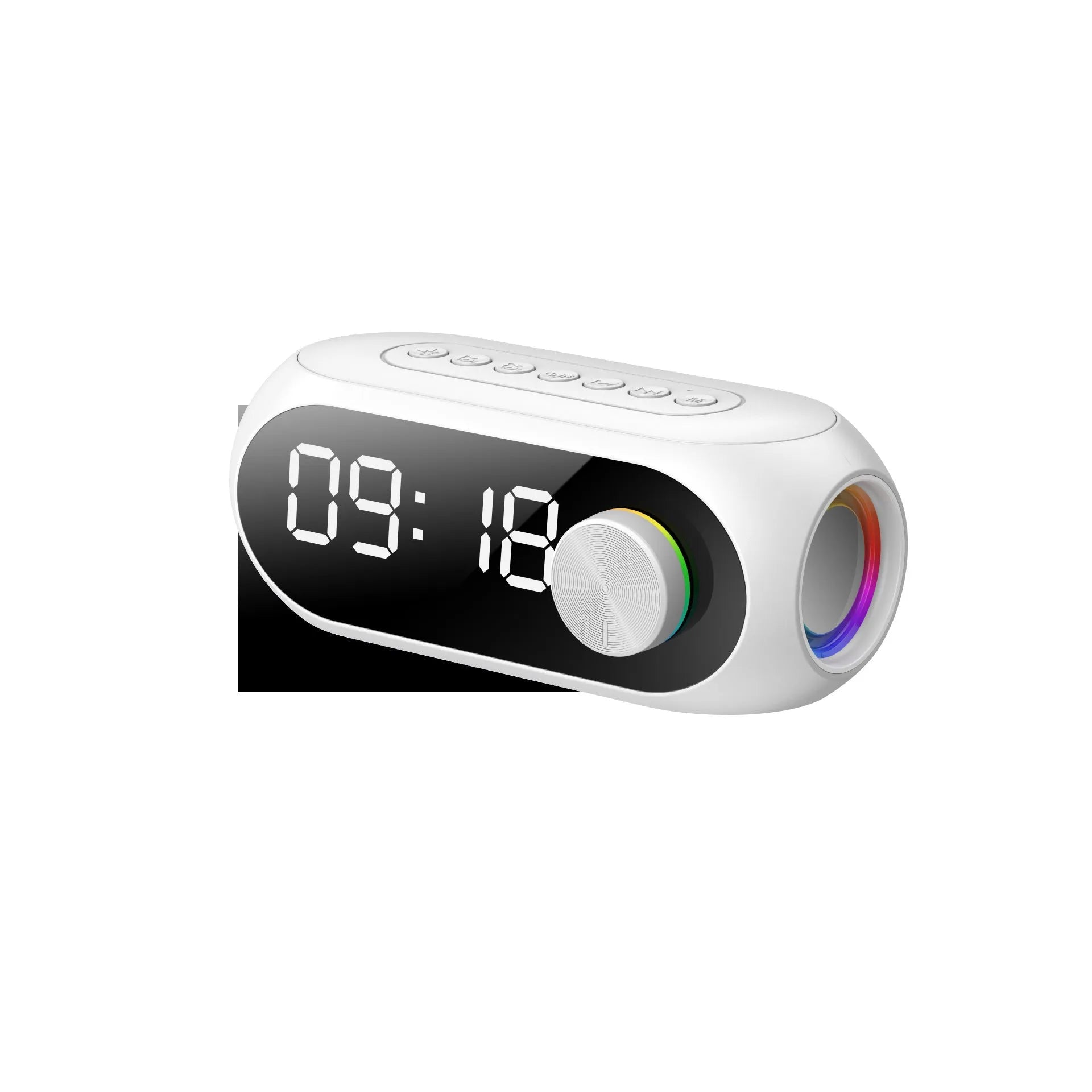 Extra Bass Portable Mini Clock Household Speaker in S8 Black colour with USB charging cable.