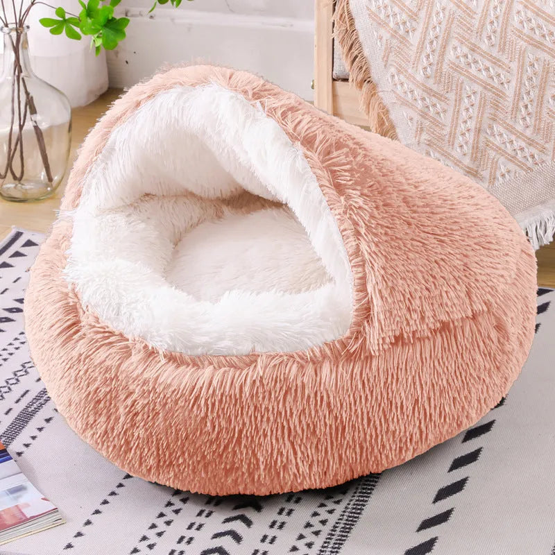 Semi-surrounded waterproof cloth dog kennel in a gradient colour, shown in a garden setting.