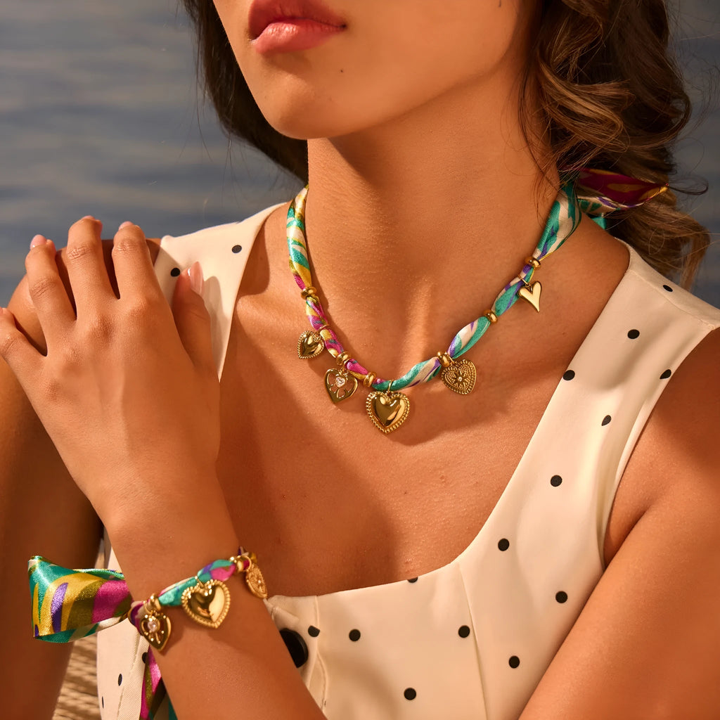 18K gold plated geometric pendant necklace and bracelet set on adjustable 41-50cm stainless steel chain