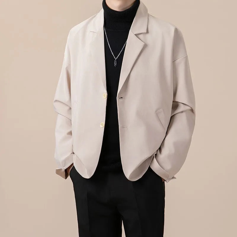 Men's loose fit casual suit jacket in chemical fibre blend available in multiple colours