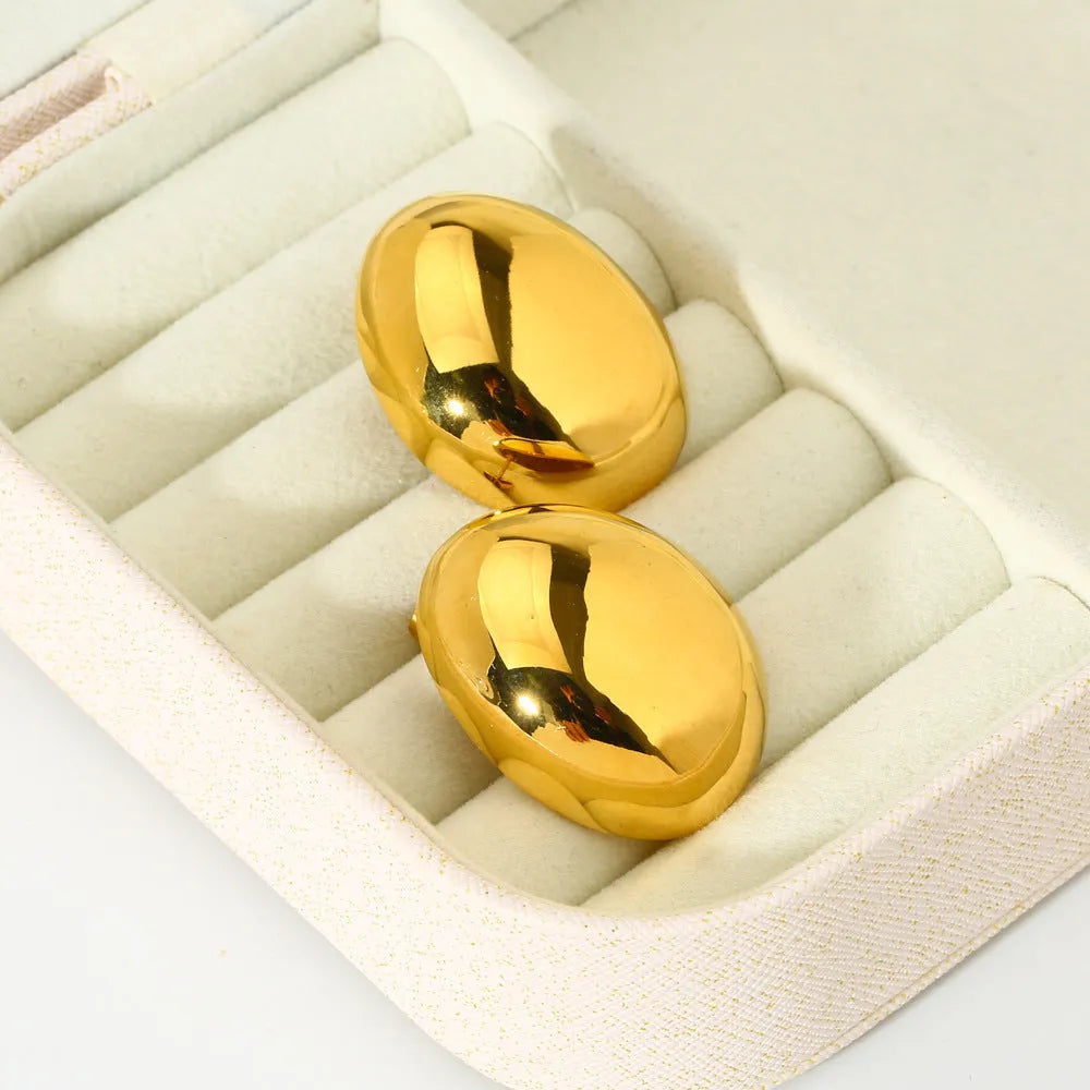 Geometric stainless steel ear studs with 18K gold colour electroplating and glazed surface finish