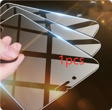 Tempered glass screen protector for iPhone showing transparent anti-fingerprint front film