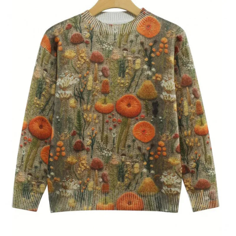 Little Flower digital printed floral pattern sweater in a round neck style.