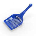 Plastic cat litter scoop with ergonomic handle in red, yellow, or blue colour options