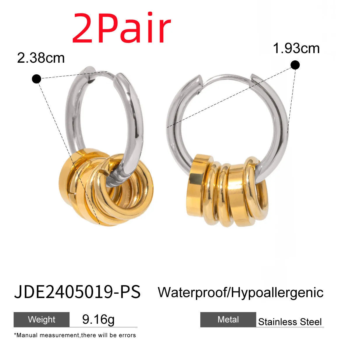 Stainless steel colour matching electroplated earrings in ins style unisex design