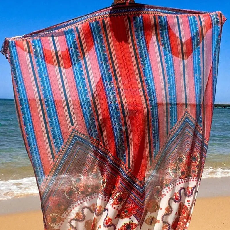 Women's three-piece swimsuit set showing sleeveless blouse, high-waisted briefs, and matching coat in picture colour