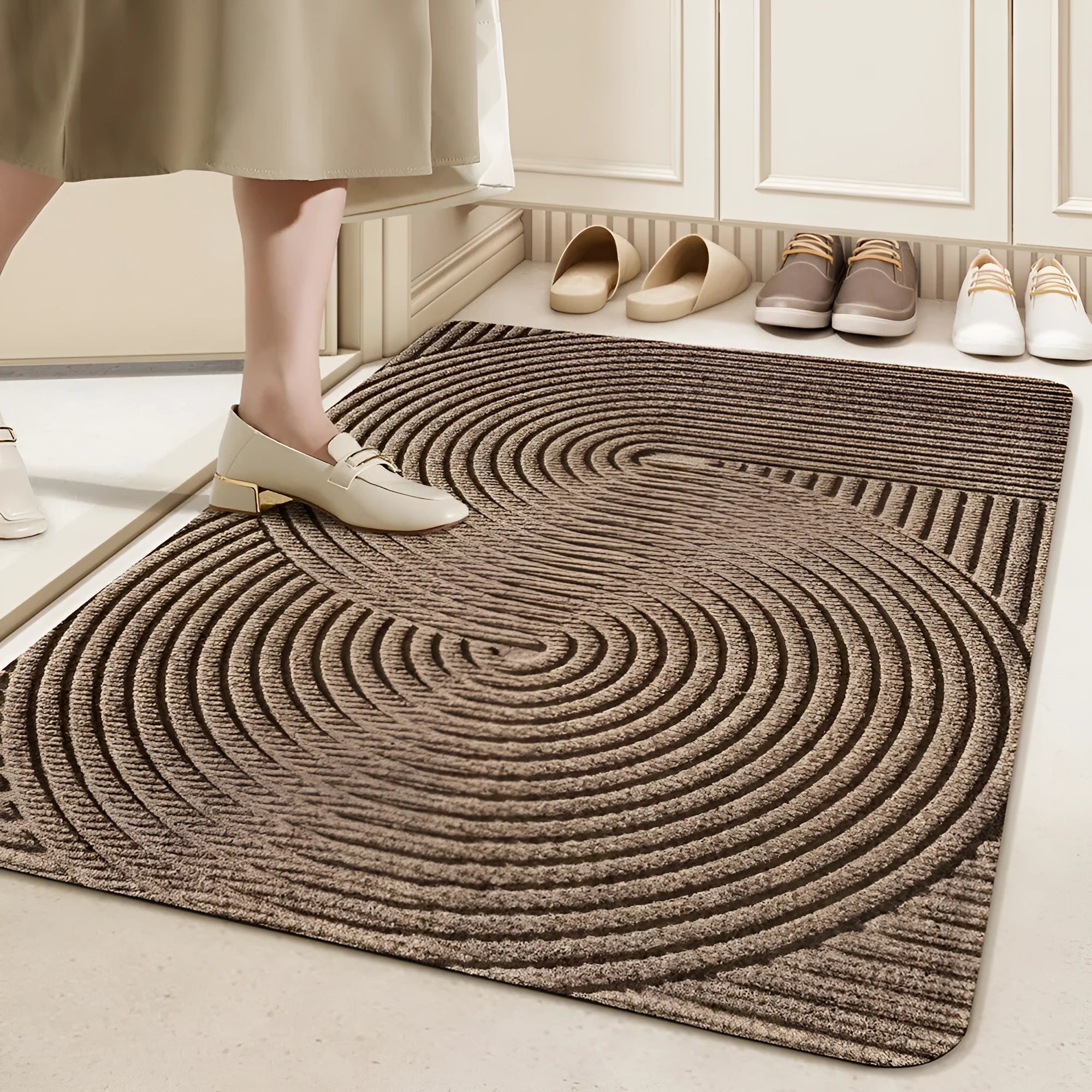 Cartoon alien pattern floor mat in modern simple style with wire ring border, 60x90cm.
