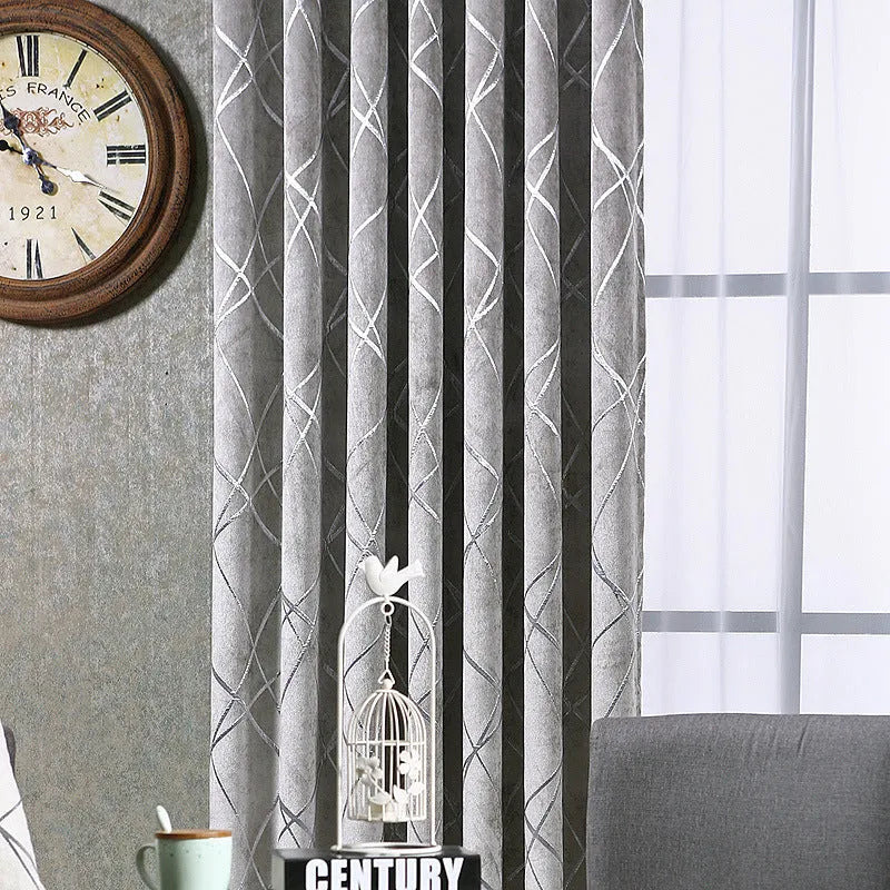Modern minimalist chenille blackout curtain panel in grey, 1m x 2.7m, jacquard weave