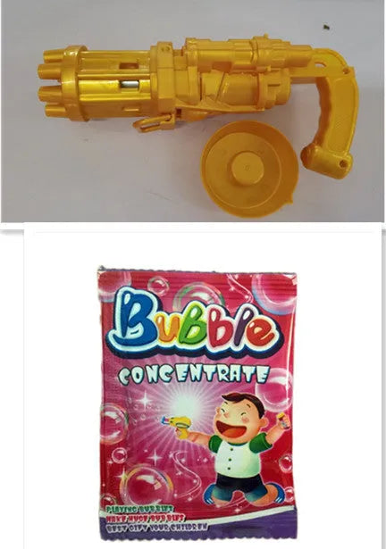 Kids bubble machine gun toy in pink, gold, or black colours with trigger and removable bubblehead.