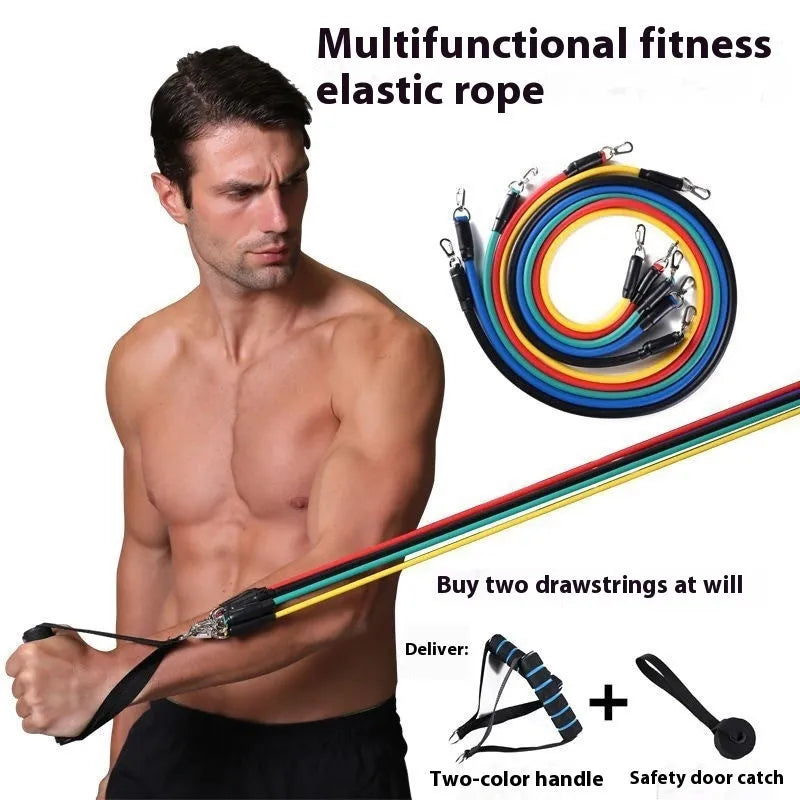 Door sports 11-piece pulling rope set with ABS construction and hook options for home fitness training