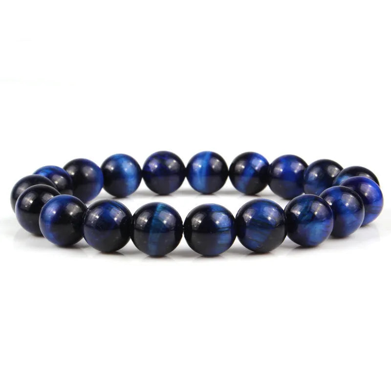 Natural tigereye crystal bracelet with geometric round beads showing colour and size options.