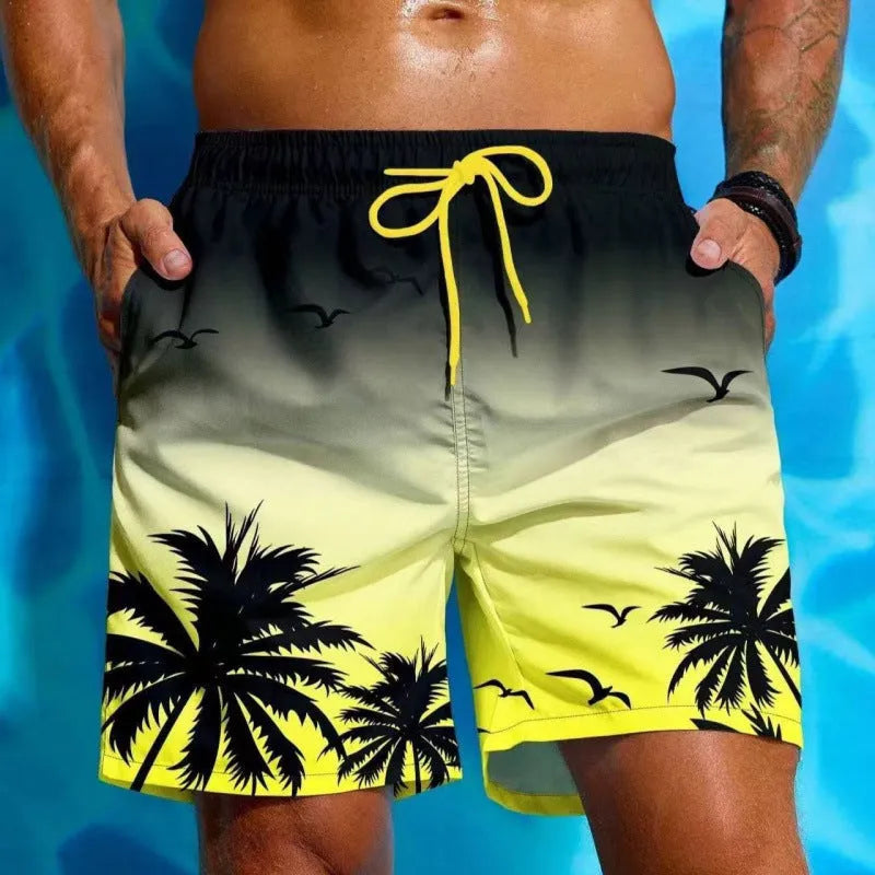 Men's loose board shorts in ethnic pattern with medium elastic waistband