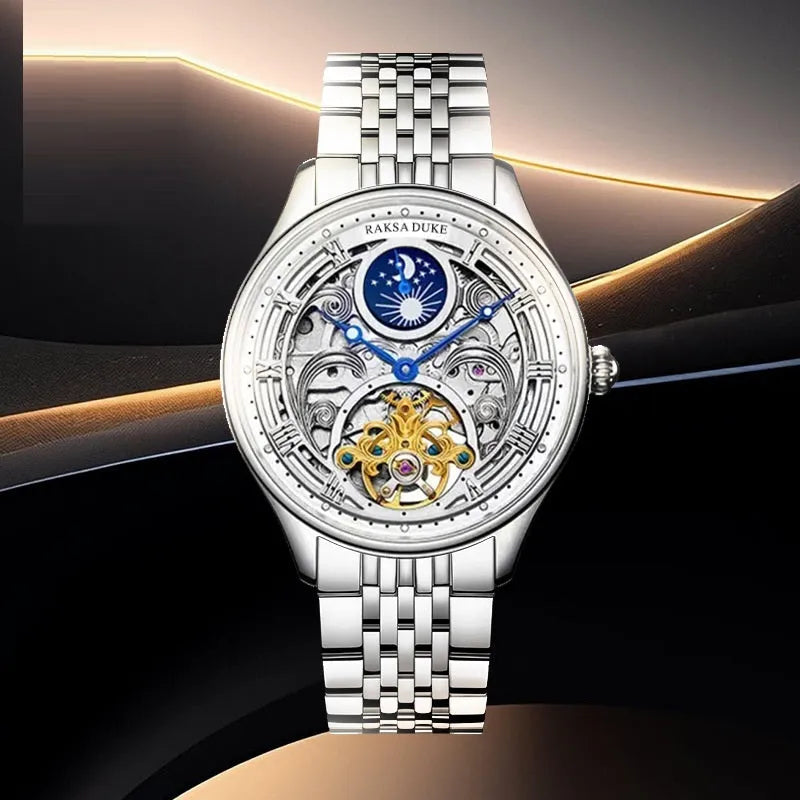 Men's waterproof business watch with stainless steel strap and 16mm thick case