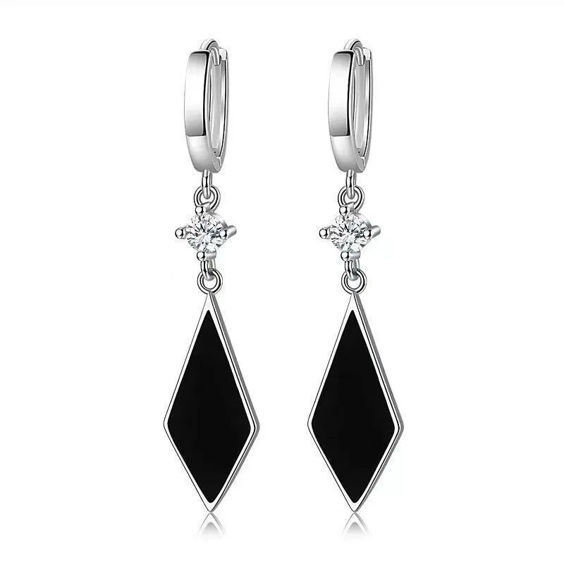 Vintage diamond geometric ear clip earrings with electroplated silver finish