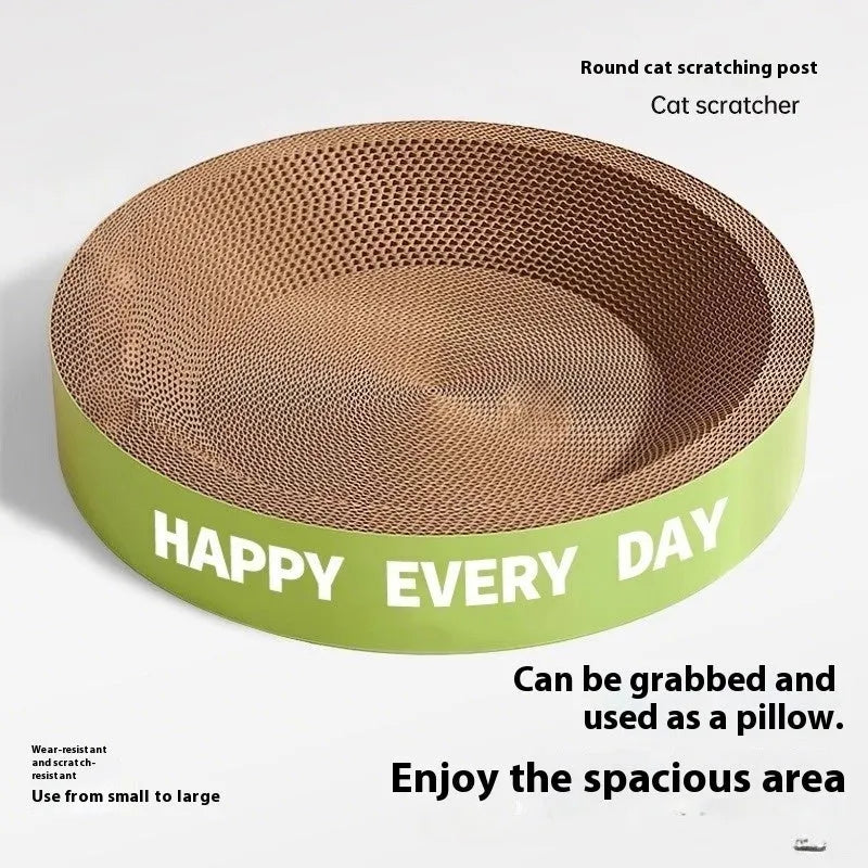 Round green cat scratching board nest bed with removable cushion and replaceable cardboard base