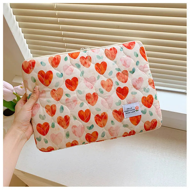 Little flower printed laptop bag in breathable cloth with anti-seismic protection shown in green floral pattern