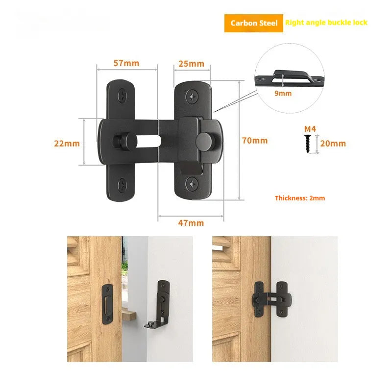90 degree warehouse hook sliding door lock with black carbon steel and stainless steel construction