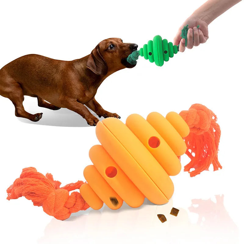 Green dog ball with rope toy showing split design and food dispenser hole