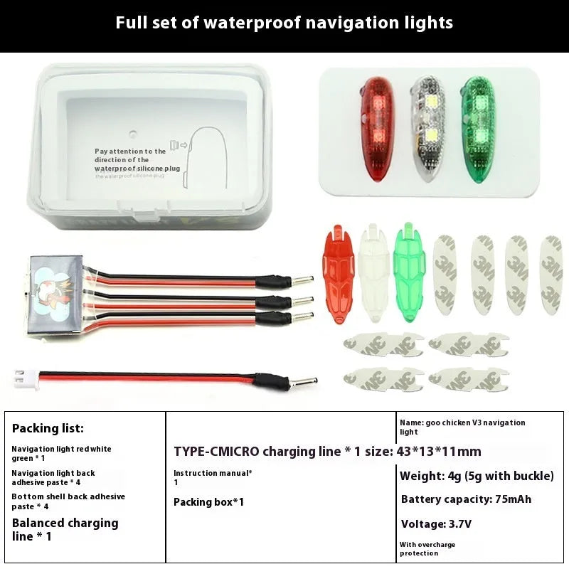 V3 wireless charging waterproof LED navigation lights for model cars and boats with adhesive backing.