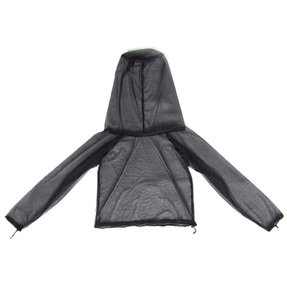 Full set of mesh anti mosquito suit including hooded top, pants, and booties for summer outdoor wear