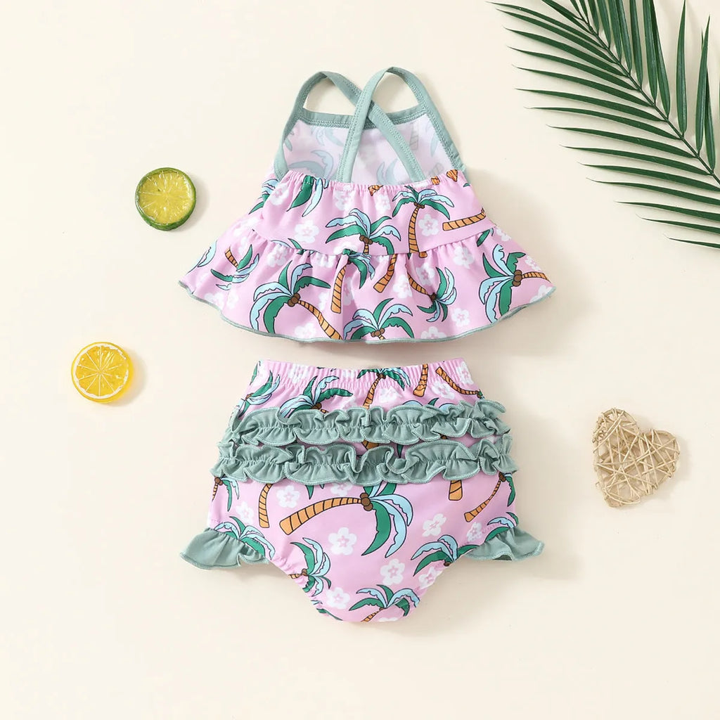 Children's white two-piece swimsuit set with beach shorts for spring beach wear