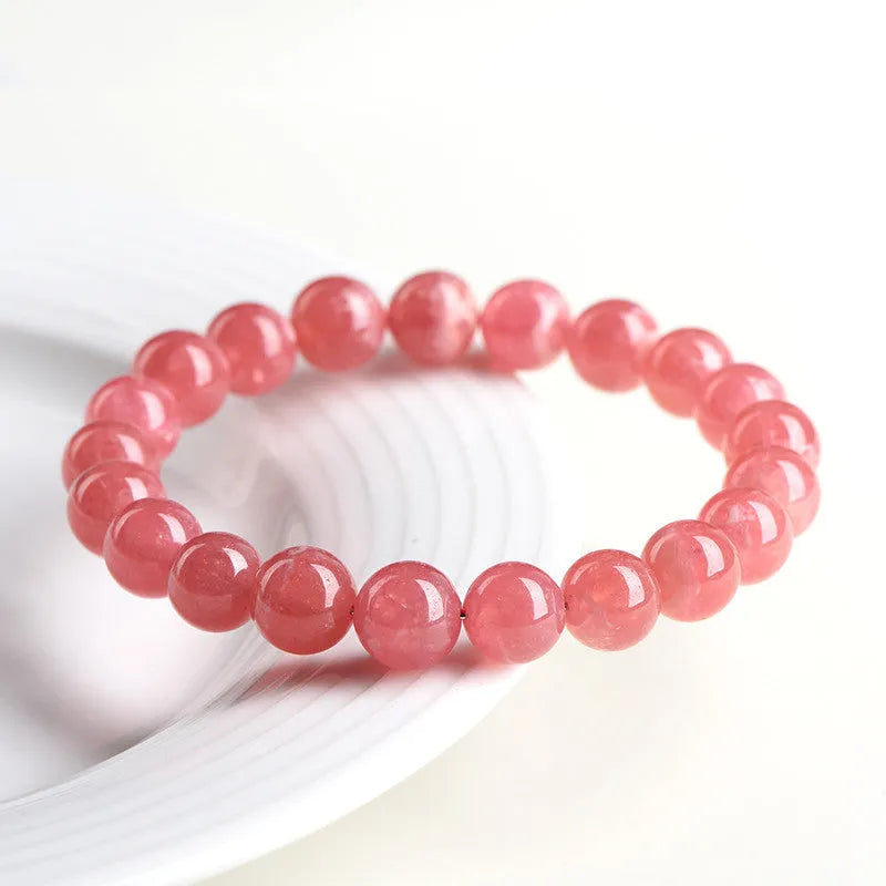 Geometric crystal bracelet with longevity lock in natural red rhodochrosite stone colours