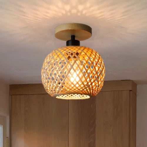 Bamboo Japanese-style ceiling lamp with pastoral design for corridor lighting