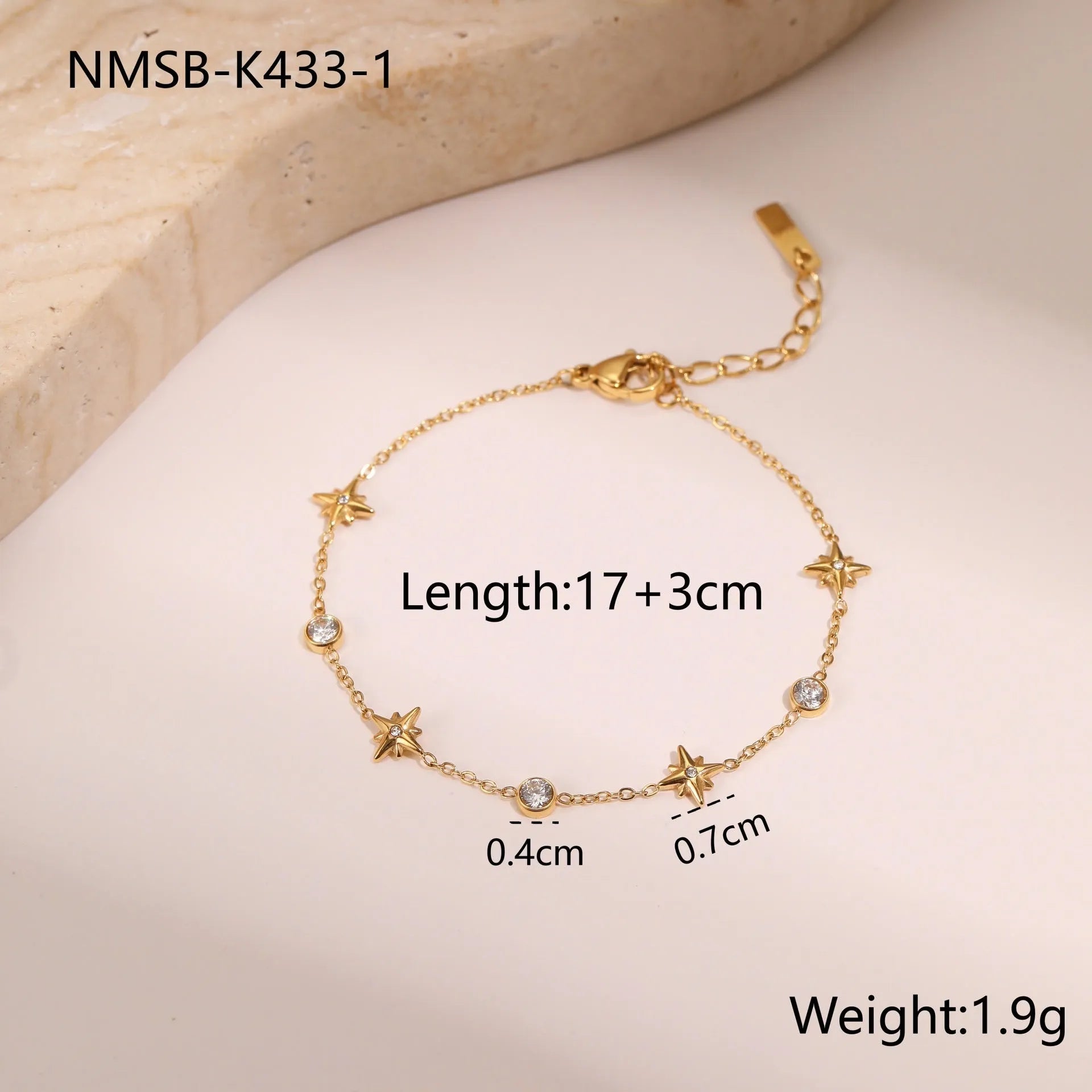 Ins Titanium Steel women's bracelet with 18K gold plating and a geometric zircon star pendant.