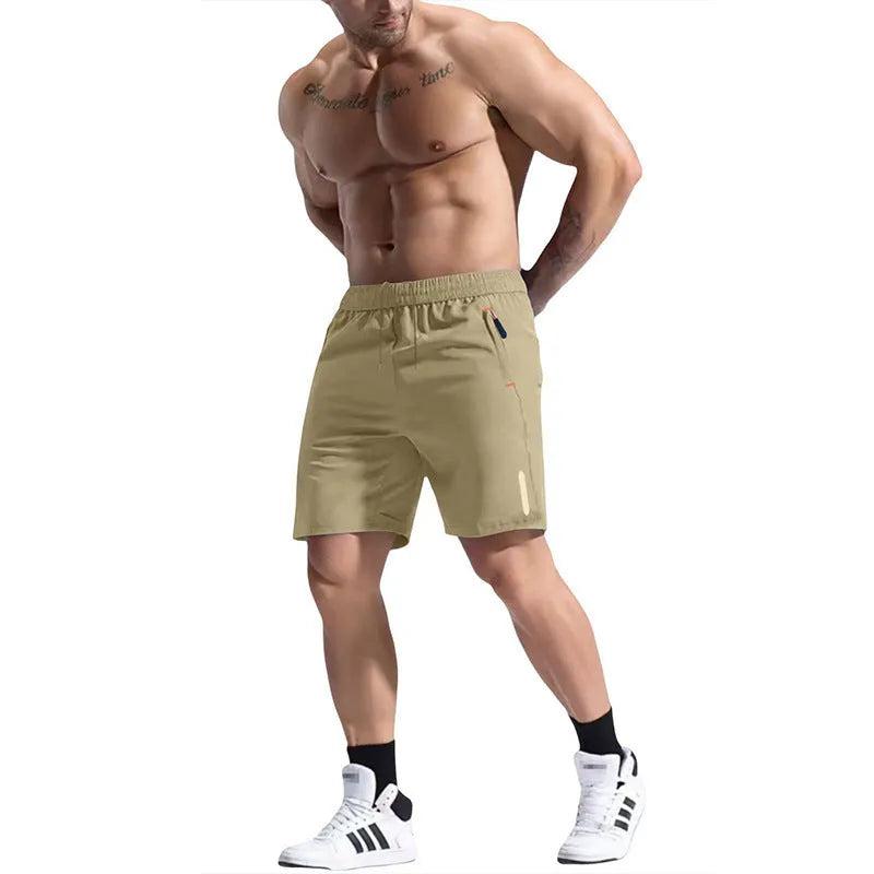 Men's grey bamboo fibre sports shorts with an elastic high waist and drawstring closure.