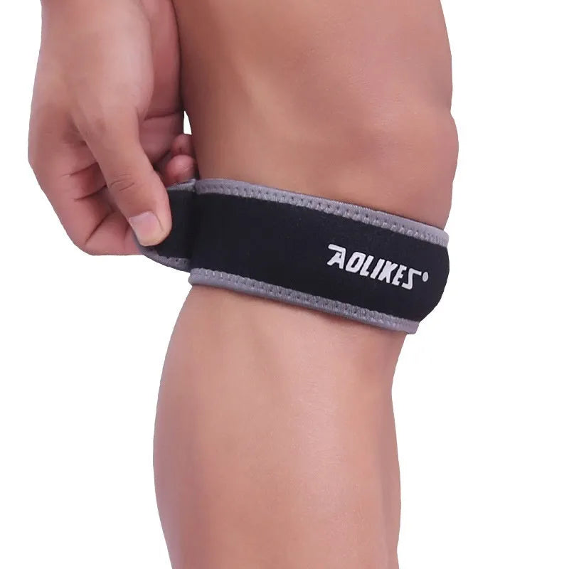 Black and grey adult patella retinaculum knee support for running cycling football sports