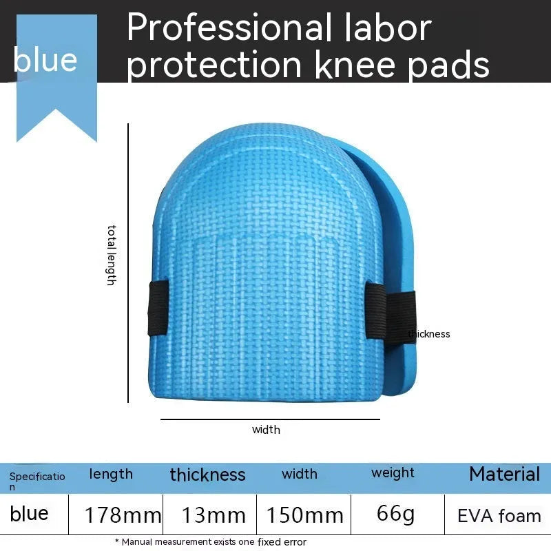 A pair of EVA foam kneepads in assorted colours, showing their thickness for knee protection.