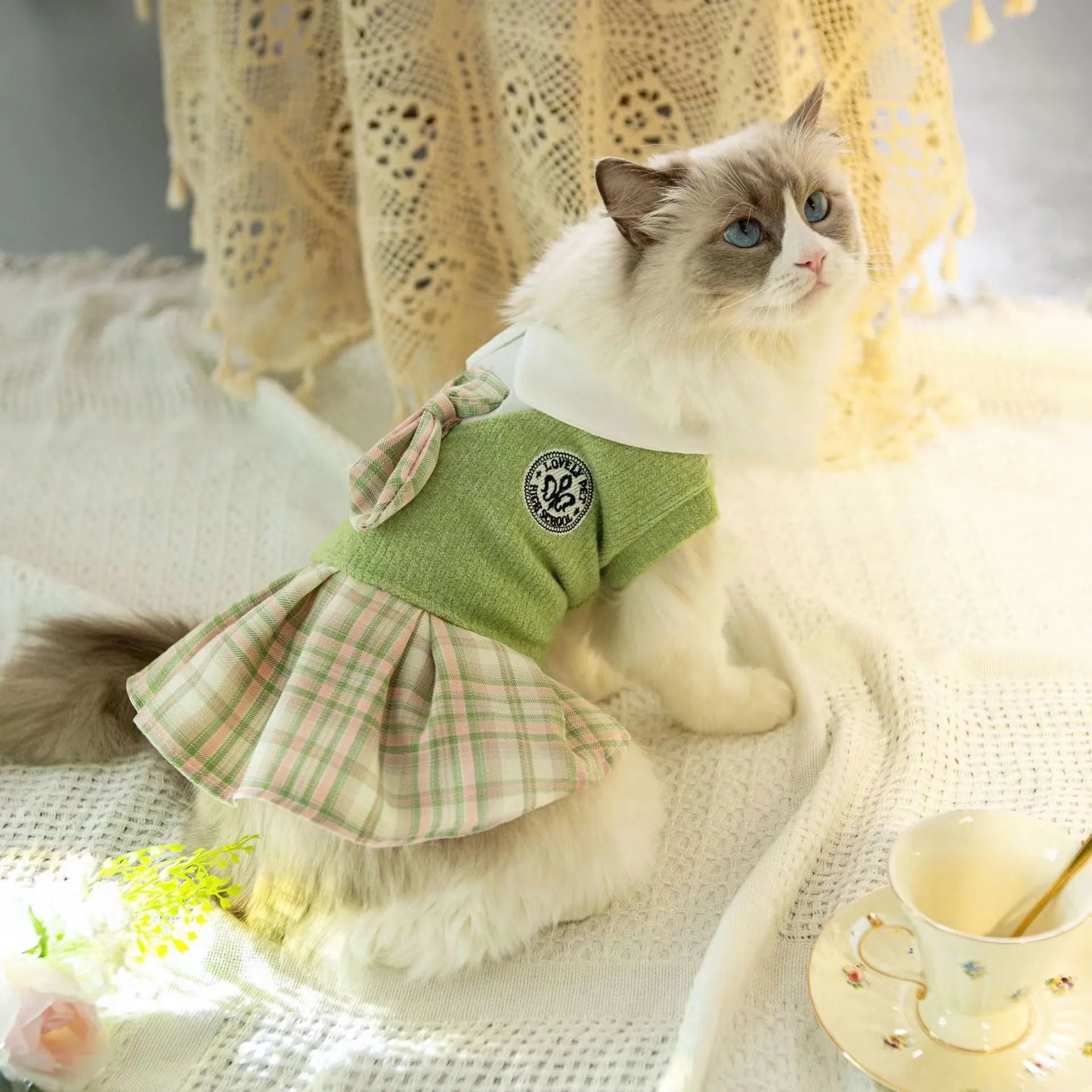 Polyester tartan skirt for dogs and cats in princess style with size and colour options