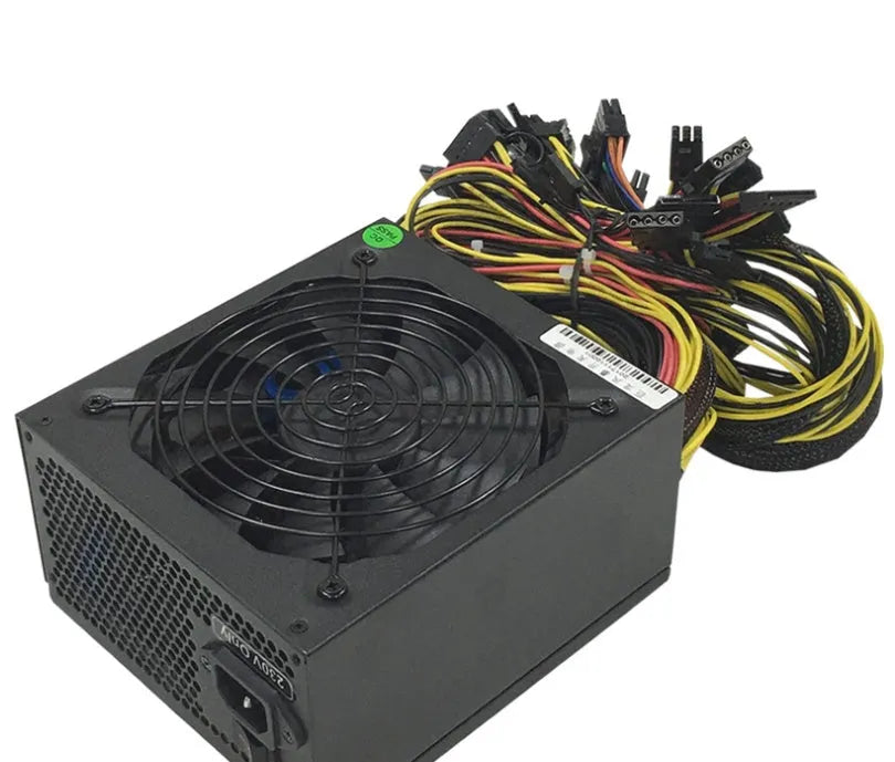 Black server power supply unit with multiple cable connectors including graphics card and CPU power interfaces