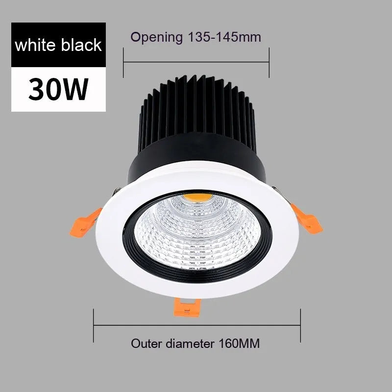 Modern white aluminium recessed LED ceiling spotlight with anti-glare design for embedded installation.