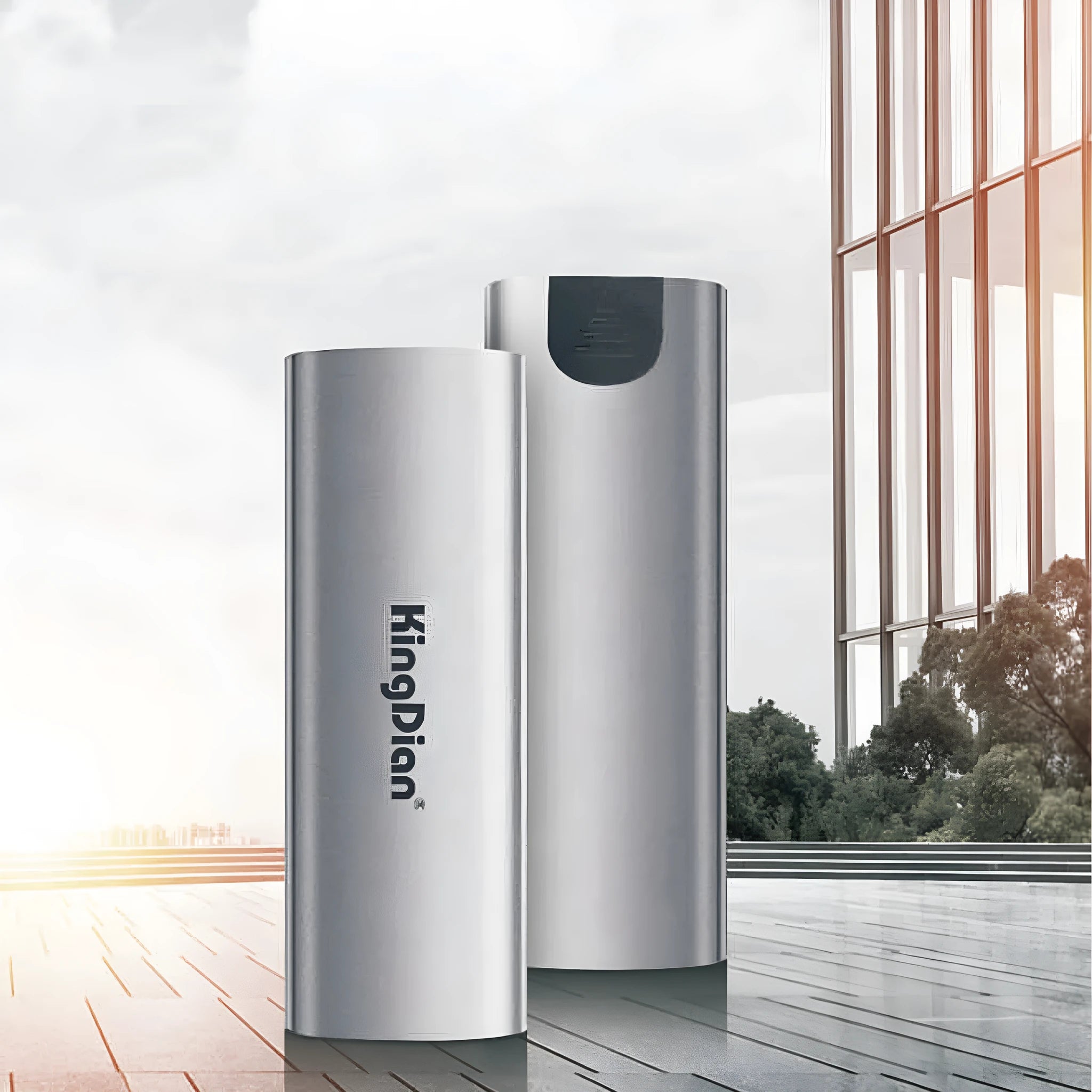 Grey mobile external SSD hard drive for direct phone connection with USB 3.0 interface