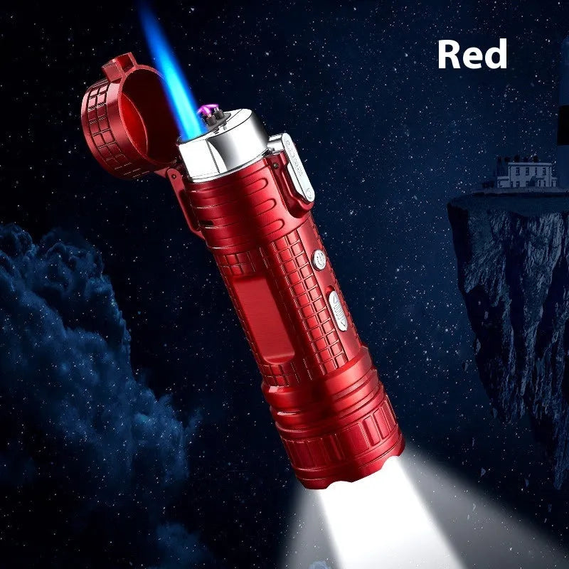 TH727 multi-function metal flashlight lighter in camouflage, red, black, blue or yellow colour.